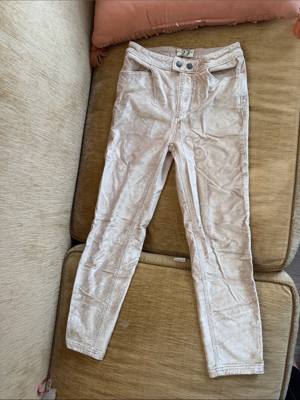 Free people We The Free champagne cream Velvet skinny jeans pants 27